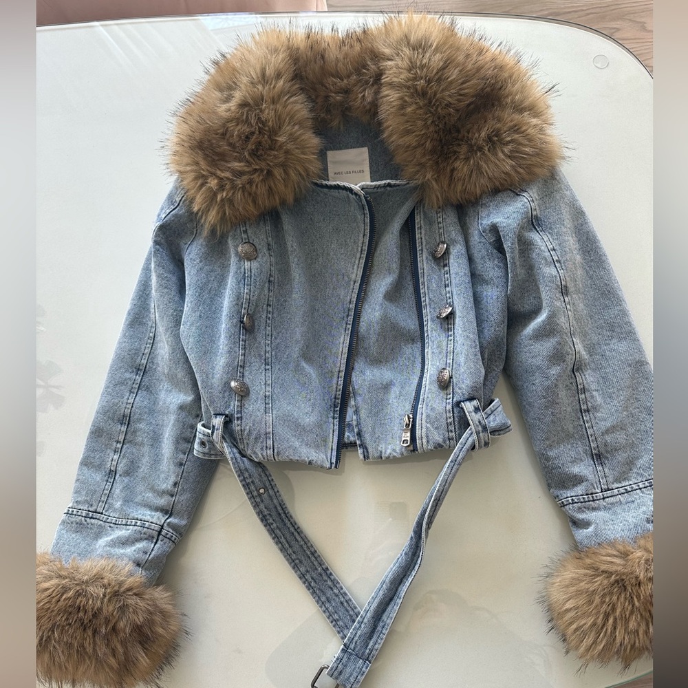 Avec Les Filles fur trim denim Jacket
